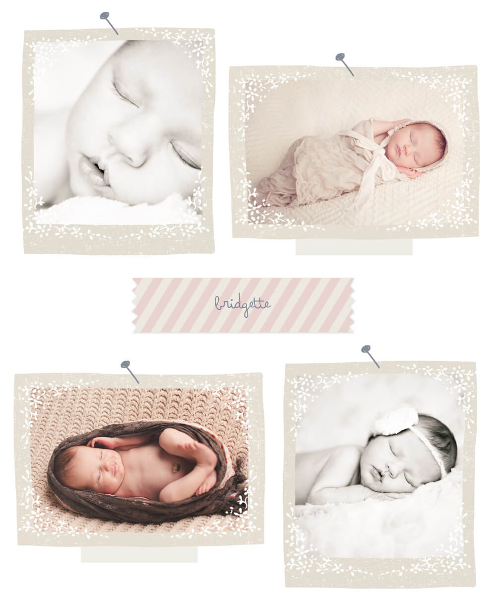 collage of newborn baby girl