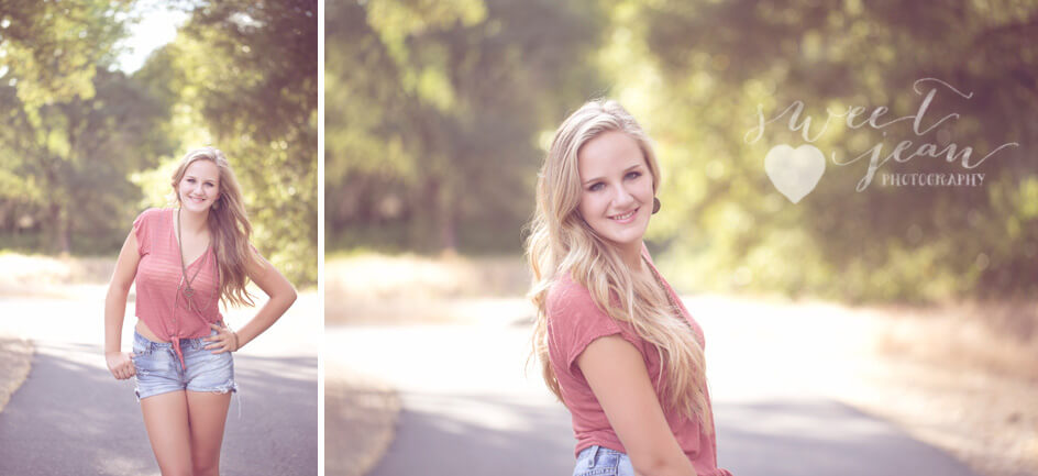 High school senior girl in denim shorts