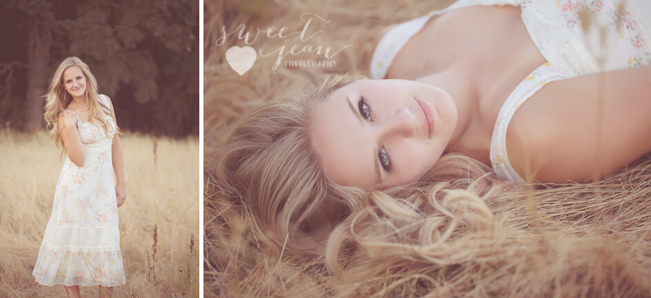 Beautiful blue eyed senior girl in a field