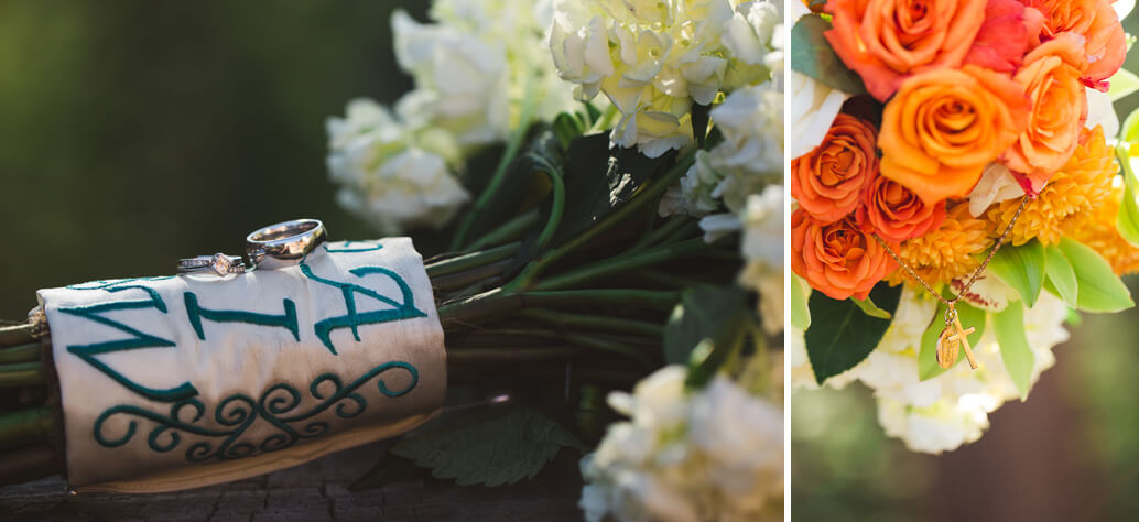 beautiful ring detail with bouquet on wedding day