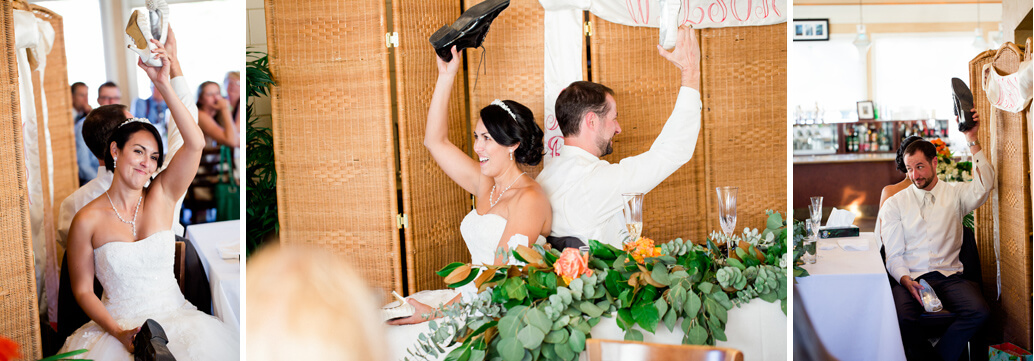 bride and groom playing the shoe game