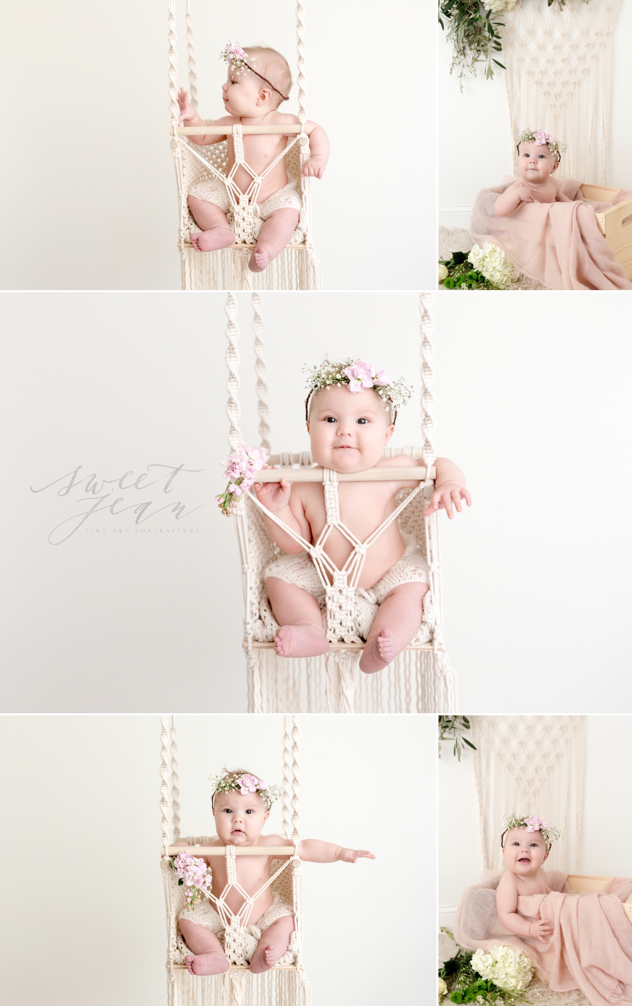 baby girl in macrame swing boho sweet jean photogtraphy