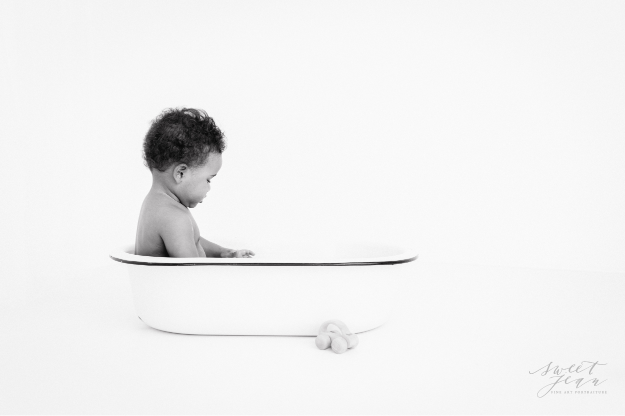 baby boy in vintage tub profile roseville baby photographer