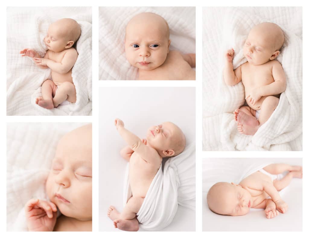 Portrait collage of newborn baby in an all white studio in Roseville, California.